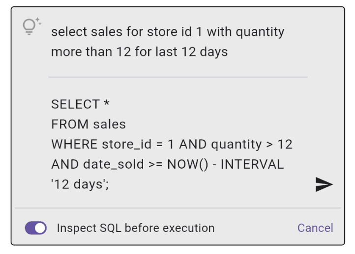Example 1: From Text to SQL with AI