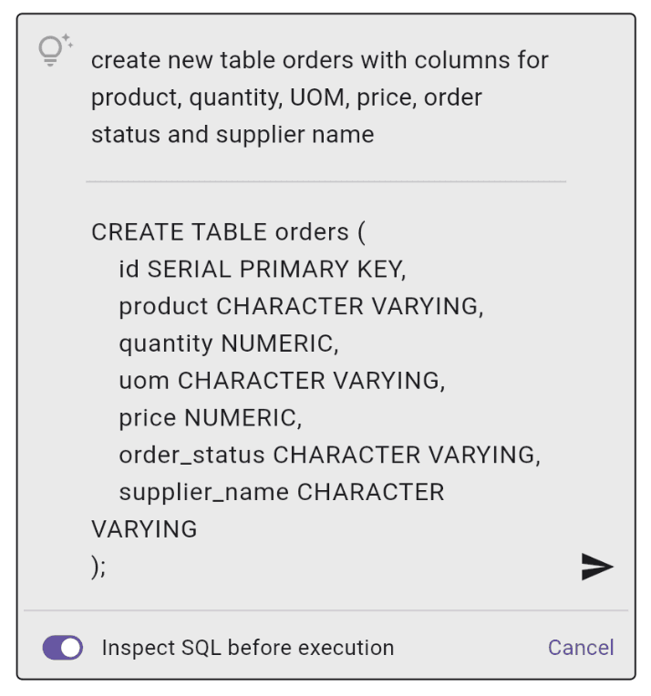 Example 3: From Text to SQL with AI