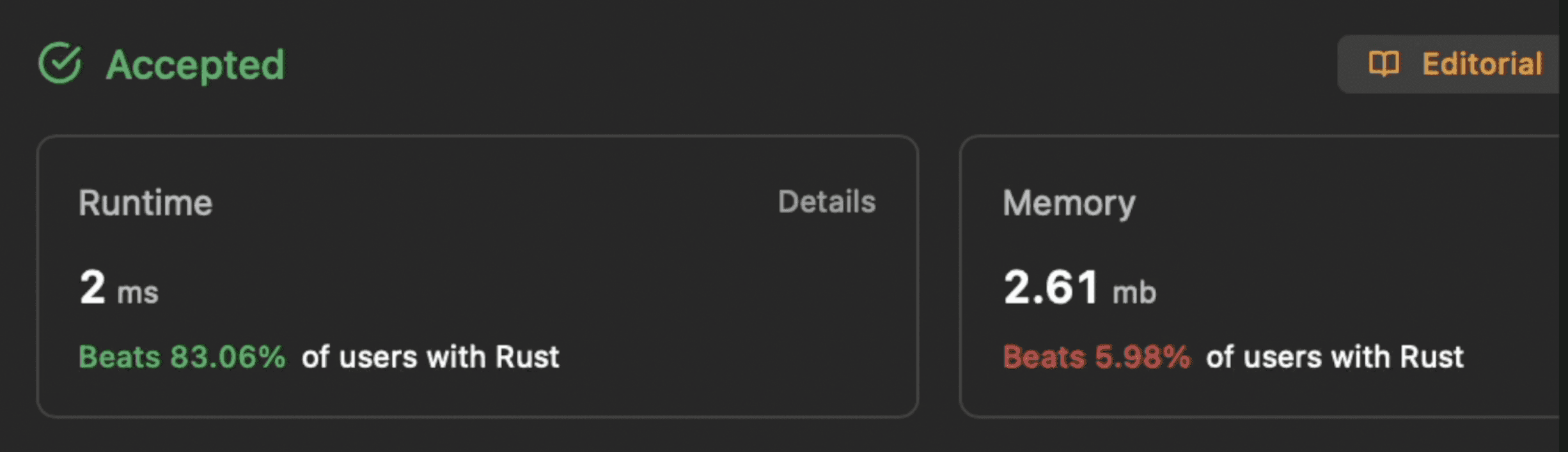 Challenge 1: screenshot from LeetCode showing Resutlts by AI coding